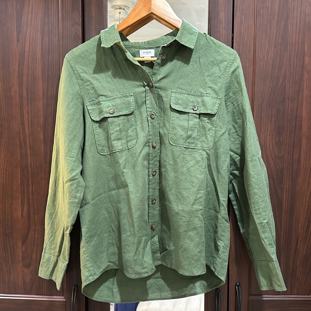J. Crew Green Linen Shirt